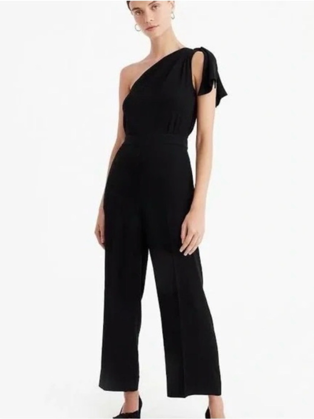 J Crew One-Shoulder Black Jumpsuit with Tie Detail